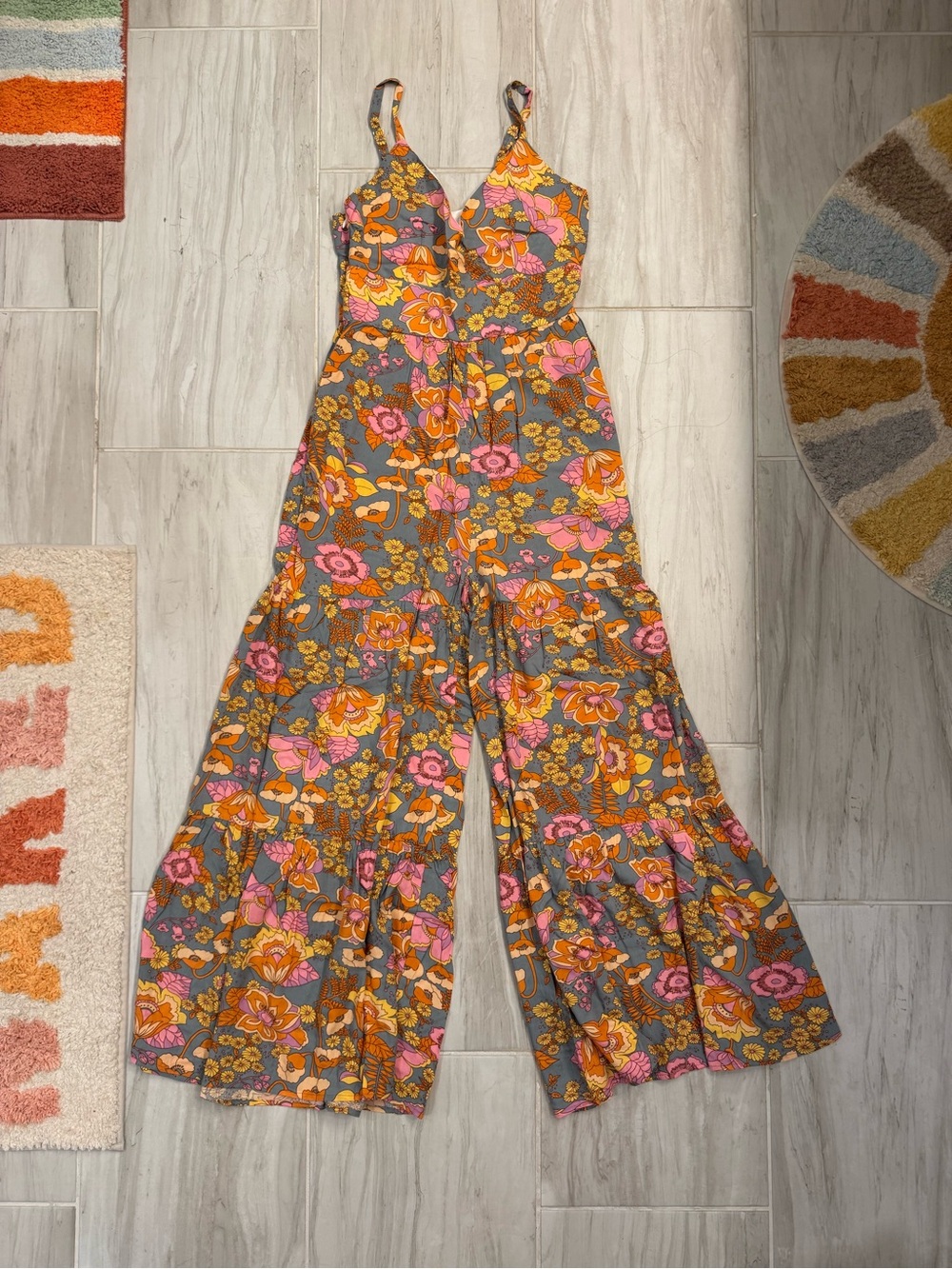 Floral boho wide leg jumpsuit - Pink & Orange - Picture 6 of 7